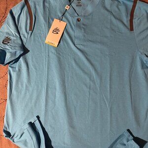 UNDER ARMOUR CURRY #419 BLUE SPLASH HENLEY FITTED POLO SHIRT SIZE L OR M MEN $75